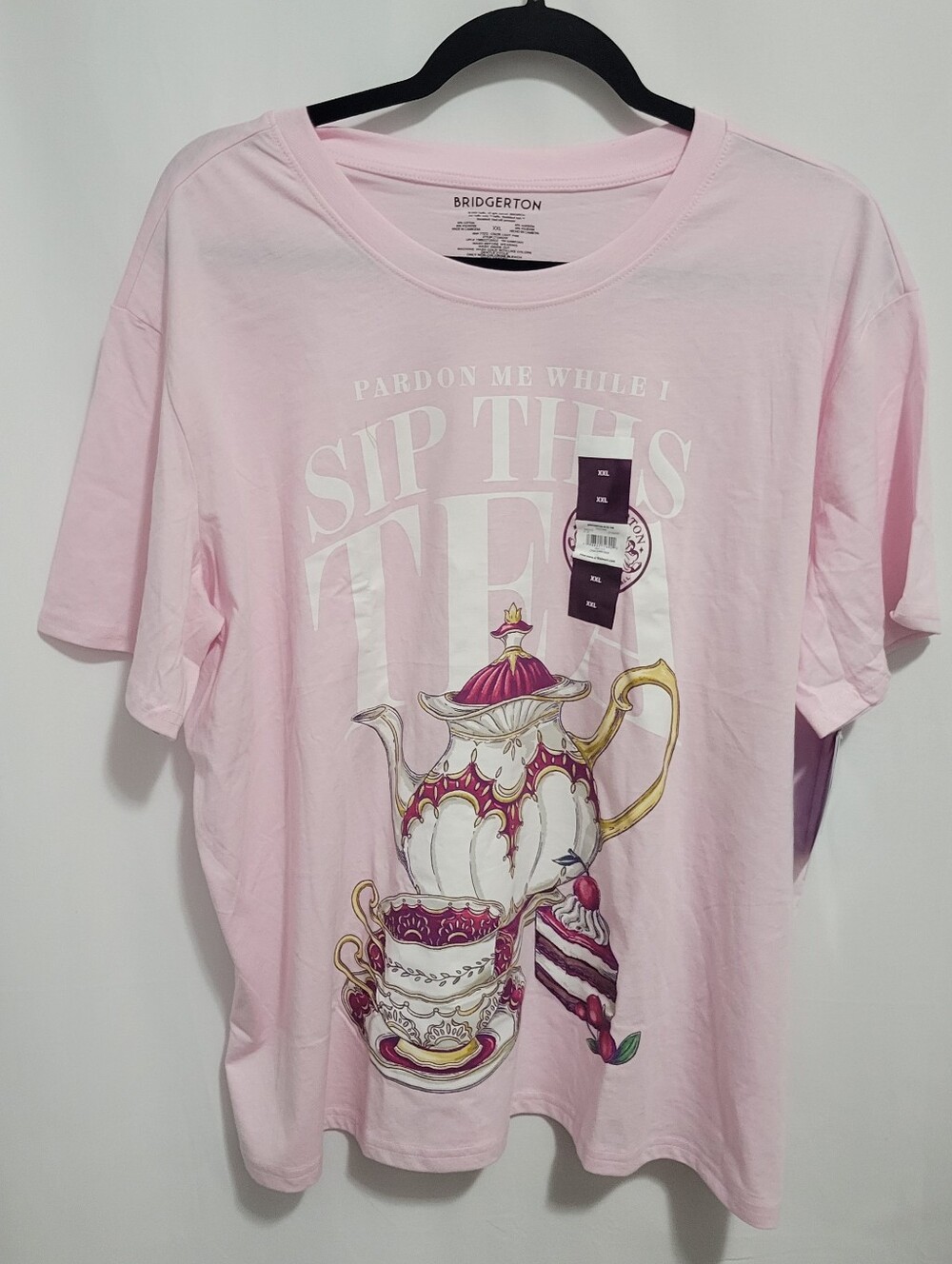 Bridgerton Pink Tea Time Graphic Tee, Size JR XXL, NEW